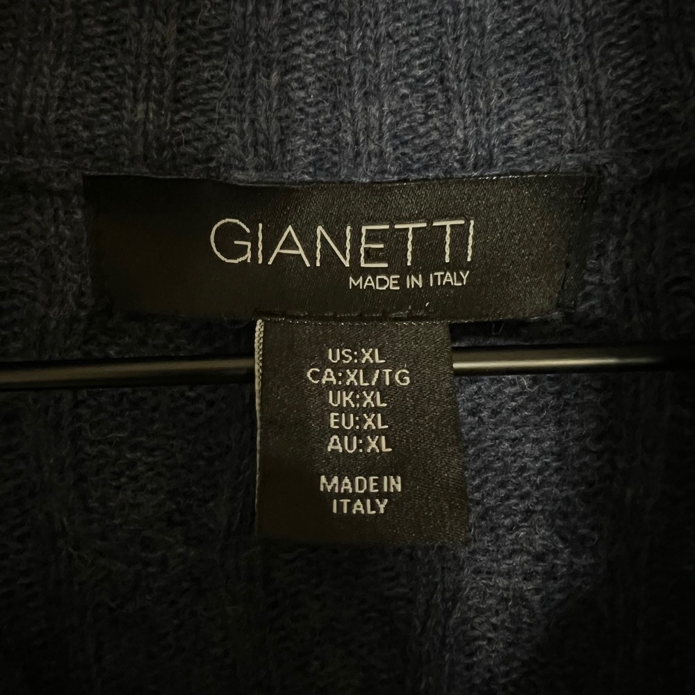 Gianetti Sweater Men XL Blue 1/4 Zip Cable Knit Wool Made in Italy Preppy - Picture 4 of 6